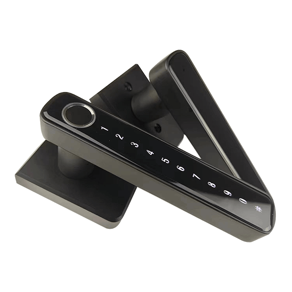 Smart Fingerprint and Keypad Lever Lock with fingerprint scanner and numeric keypad for secure access.